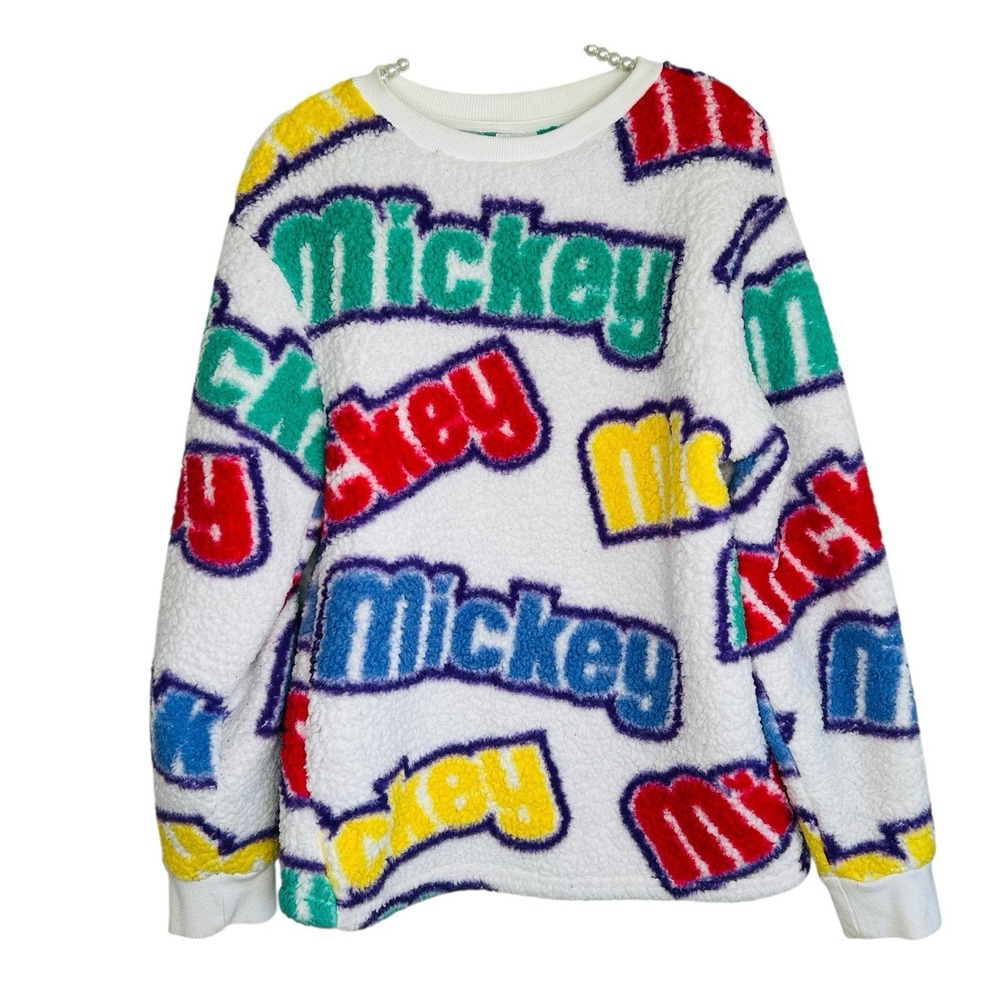 Disney Mickey Mouse Logo Sherpa Fleece Pullover Small Colorful Cozy‎ Parks Fun